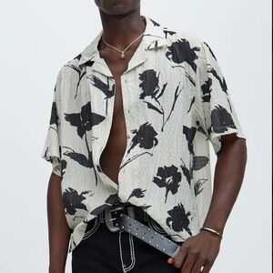 Men's Casual Black Floral Print Shirt